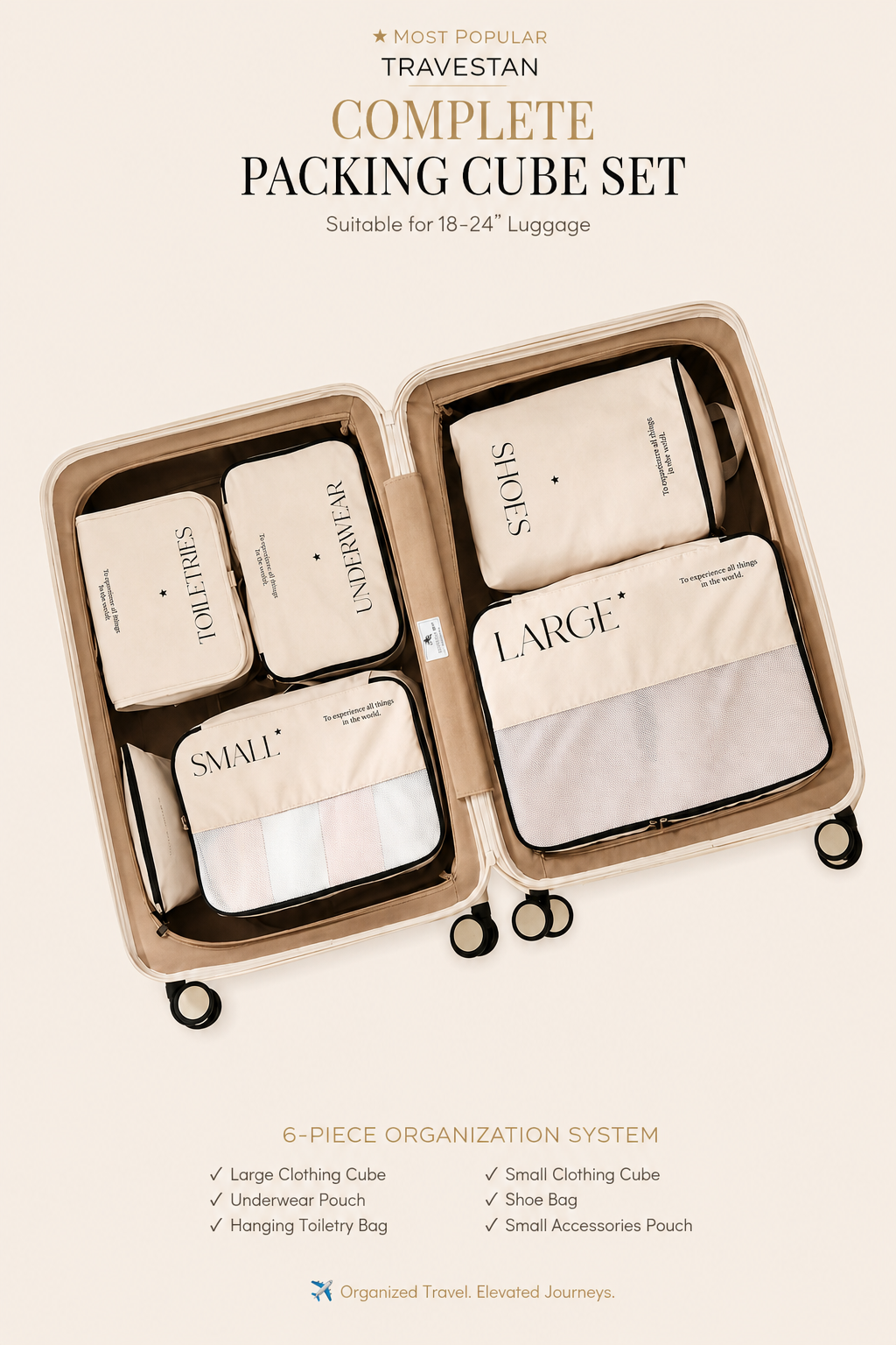 Complete 6-piece packing cube set — most popular