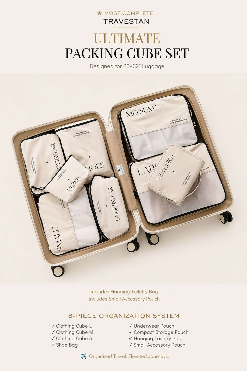 Ultimate 8-piece packing cube set — most complete