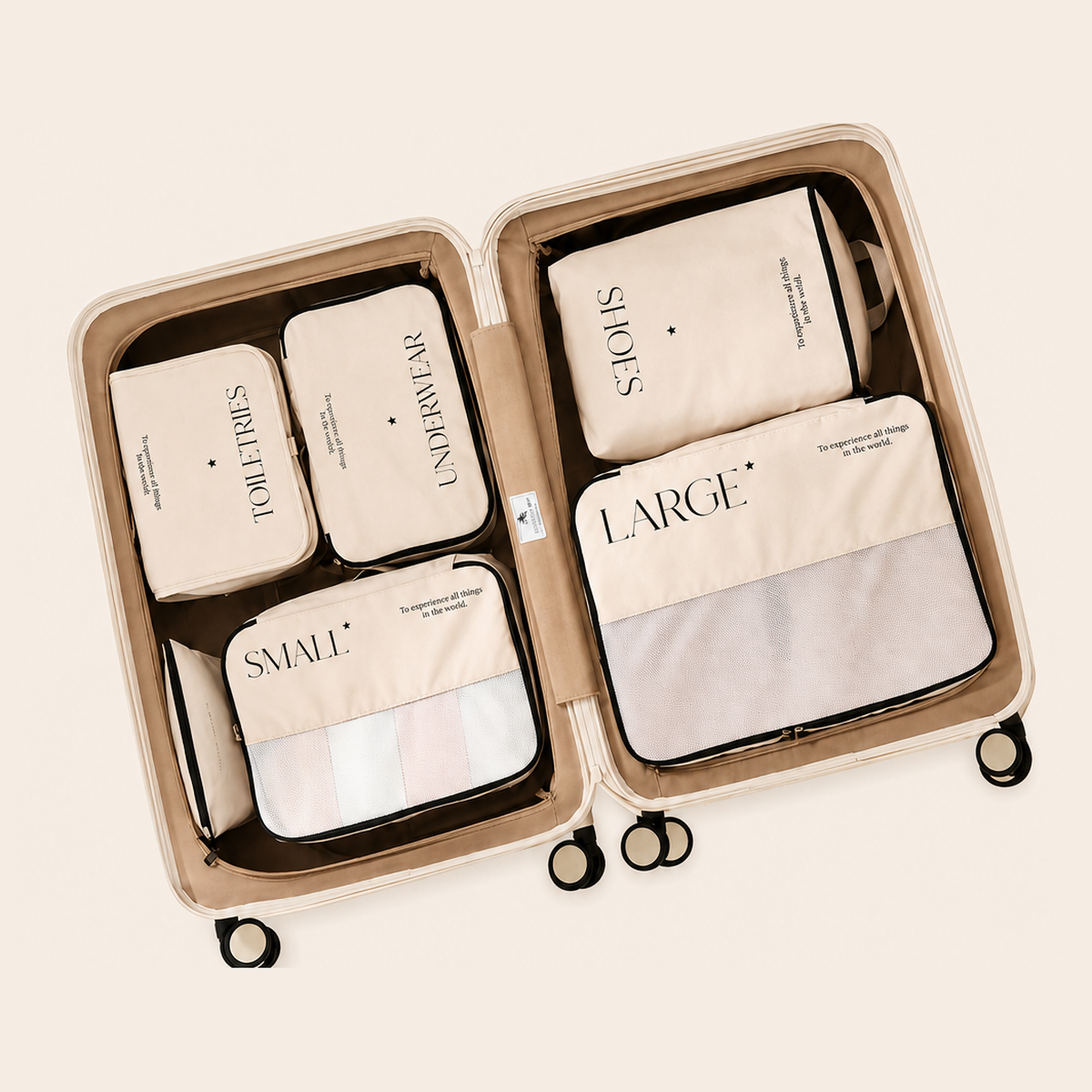 Travestan Packing Cube Set – The Voyager, 6 pieces, packed in a carry-on