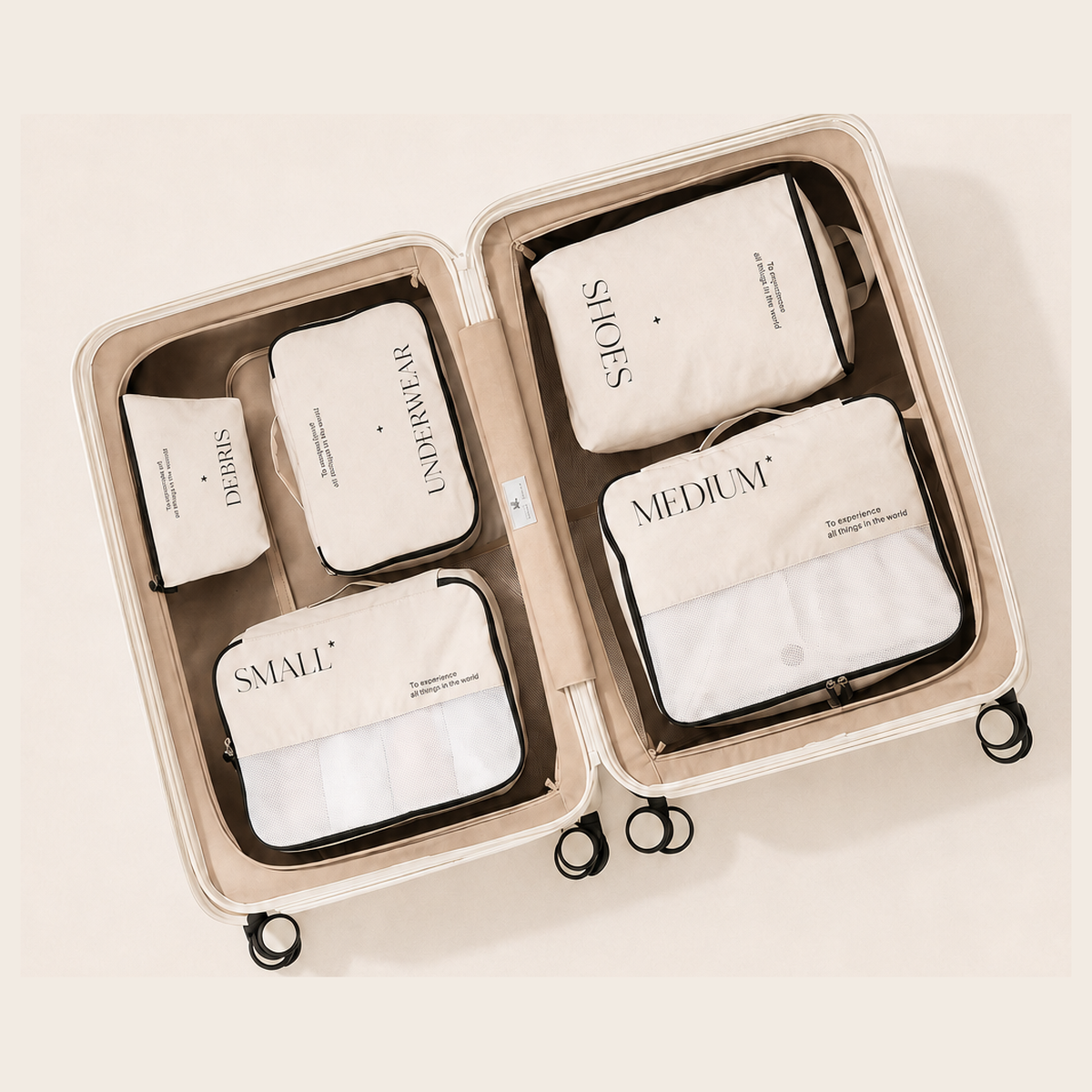 Travestan Packing Cube Set – The Weekender, 5 pieces, packed in a carry-on